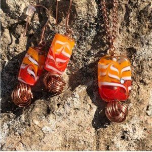 "Creamsicle" Pendant & Earrings - One of a kind